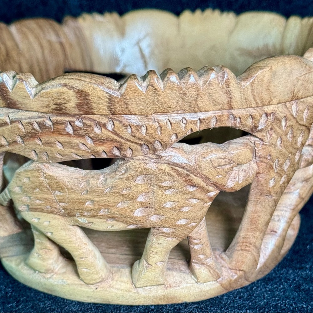 African Handcrafted Wooden Animal Bowl Lion Rhino